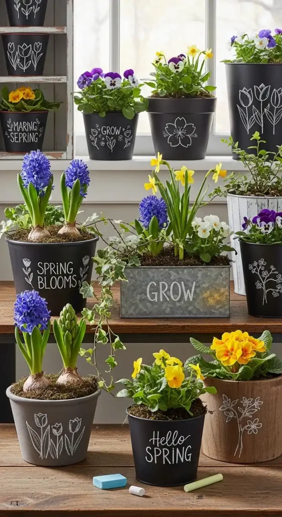 chalkboard-painted-floral-planter