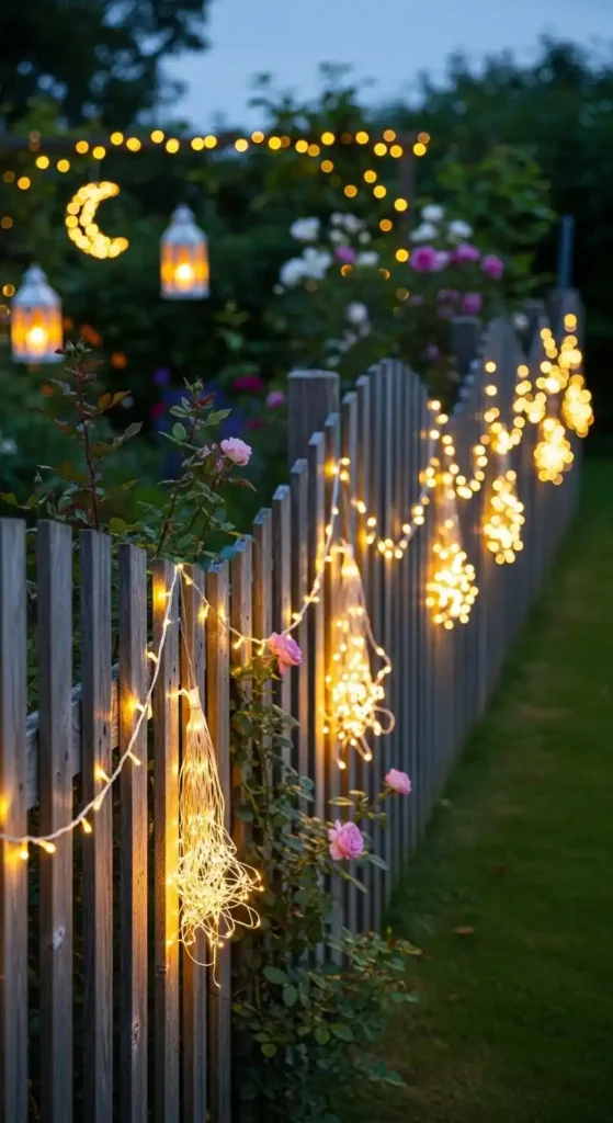 fairy-light-wrapped-garden-fence