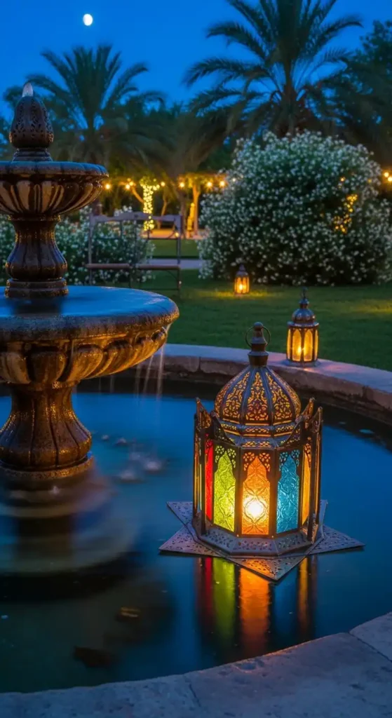 floating-lanterns-in-a-garden-fountain