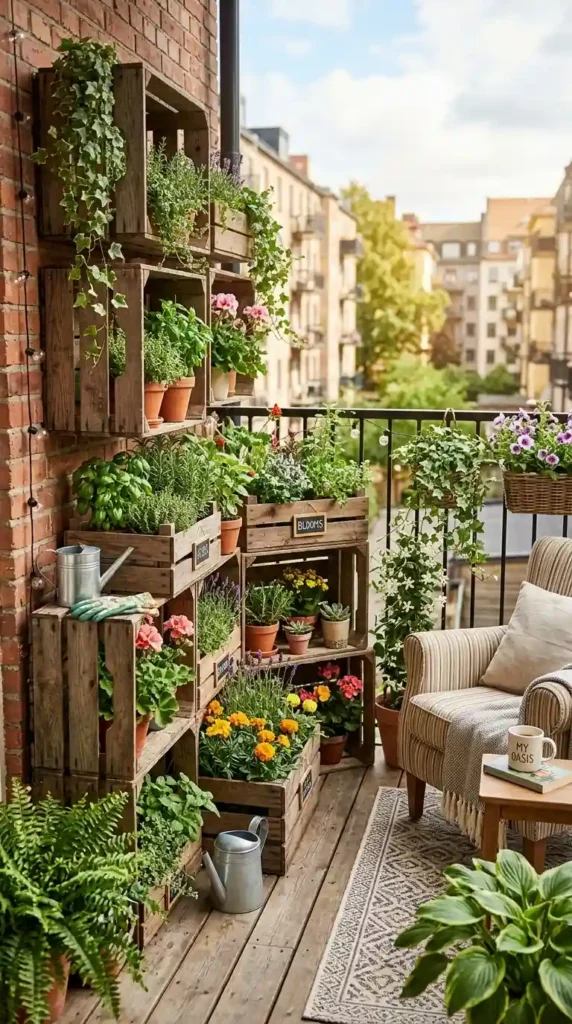 balcony-garden-with-wooden-crates