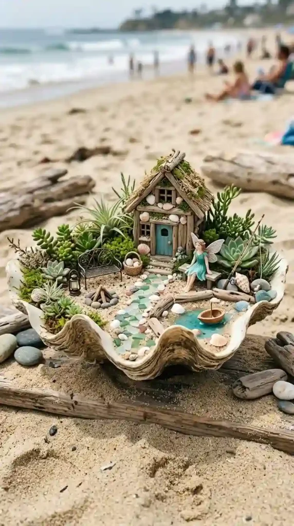 beach-fairy-garden-in-a-large-shell