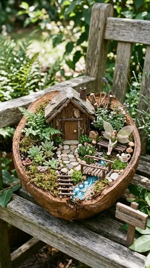 coconut-shell-fairy-garden-with-natural-texture