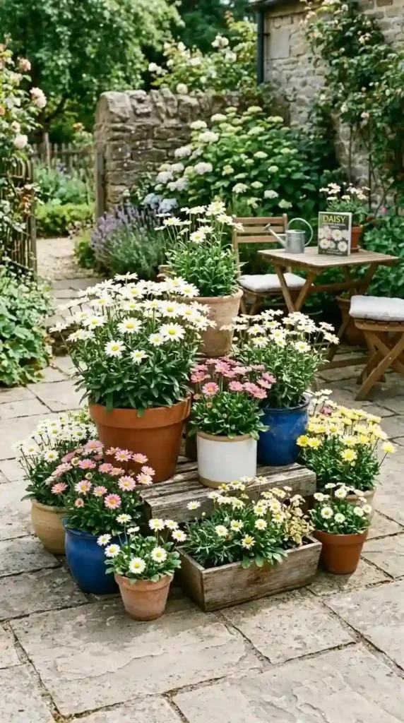 container-garden-with-potted-daisies-on-a-patio