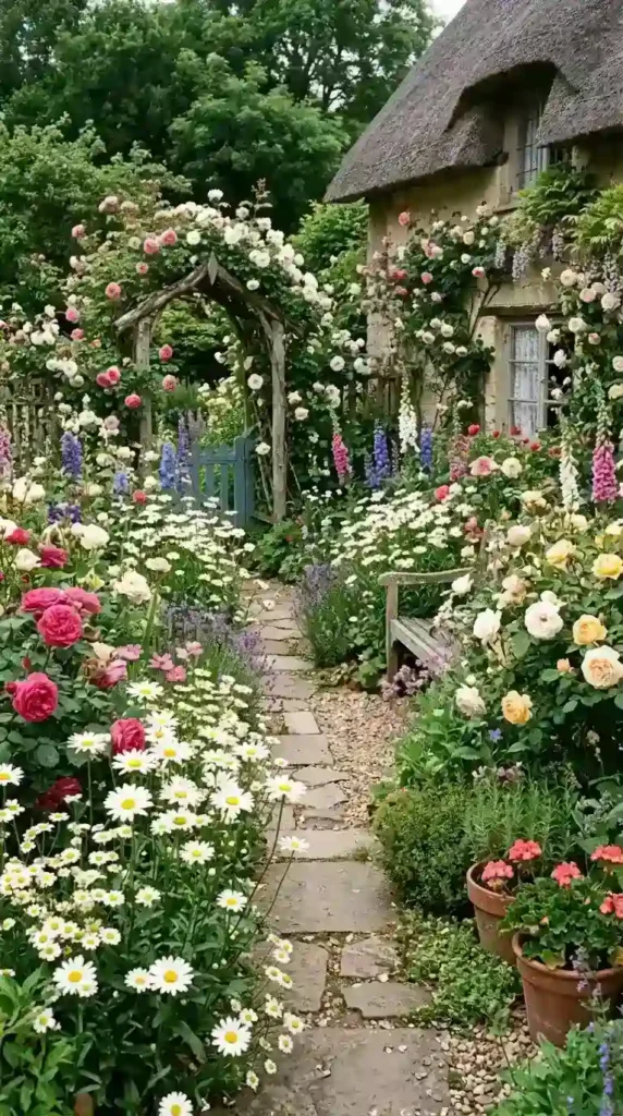 cottage-garden-style-with-daisies-and-roses