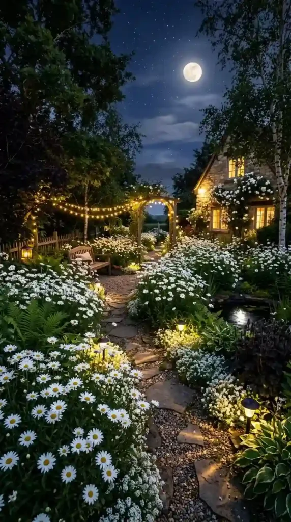 moon-garden-with-white-daisies-and-night-lighting
