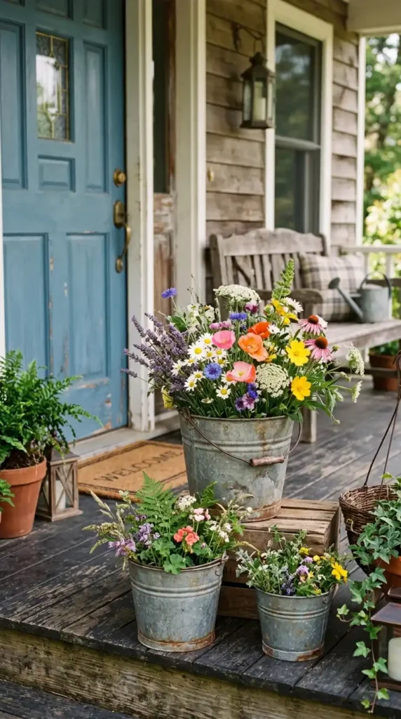 vintage-metal-buckets-with-wildflowers