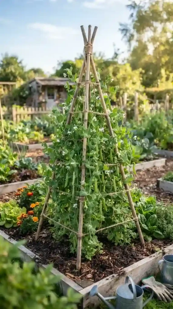 bamboo-teepee-pea-trellis