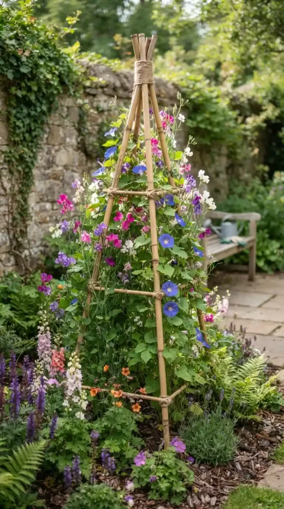 bamboo-teepee-trellis-for-flower-corners