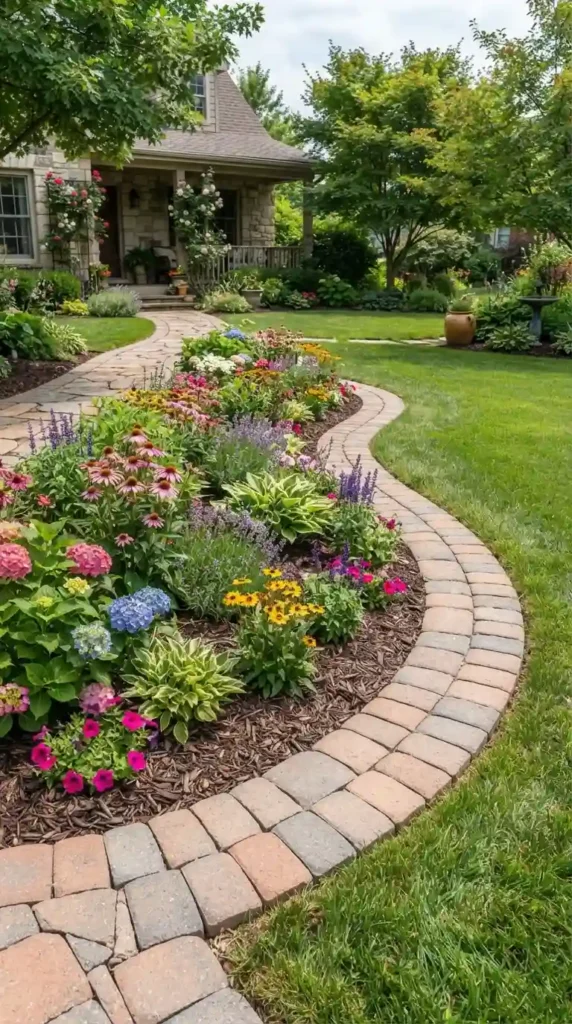 curved-paver-borders-around-flower-beds