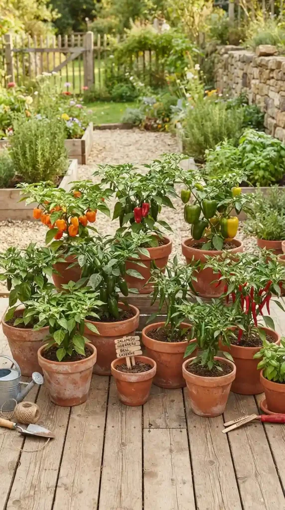 pepper-plants-in-terracotta-pots