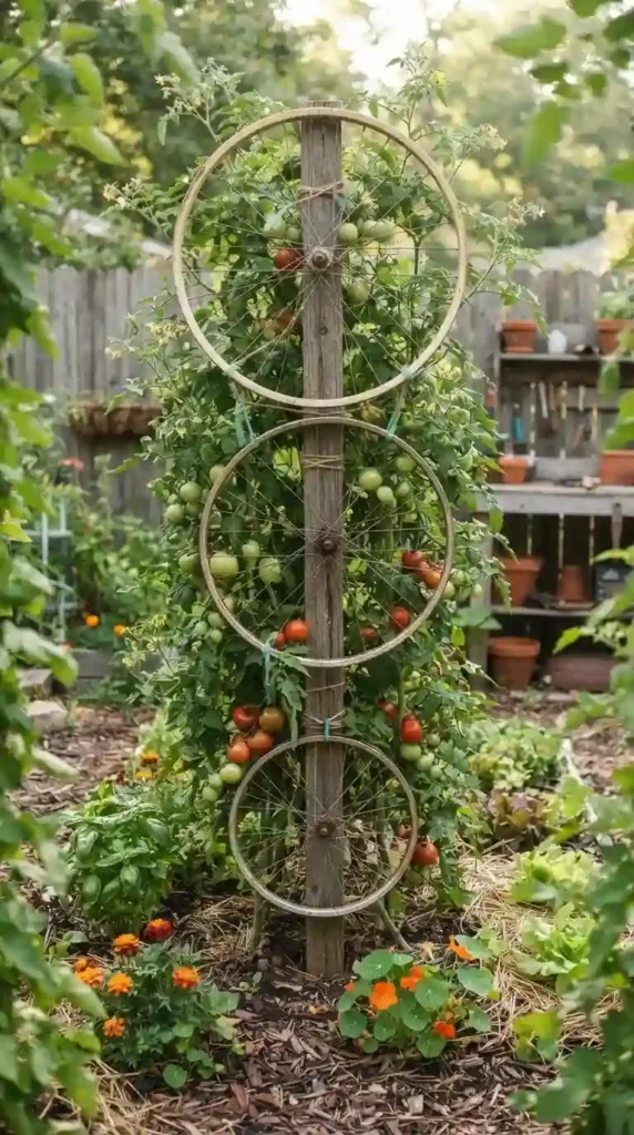 recycled-bicycle-wheel-tomato-trellis