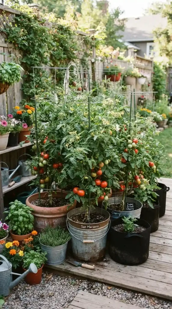 tomato-plants-in-large-buckets